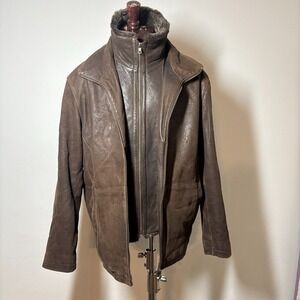 Milestone Lamb Nappa‎ Leather Jacket Brown Faux Fur Collar Zip Out Liner US 40/L